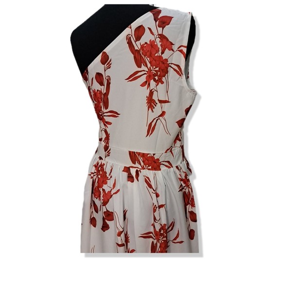 Asymmetrical One Shoulder Floral Red/White Maxi Dress Large - Picture 3 of 8